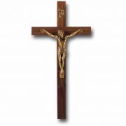 Walnut 9 inch Cross With Museum Gold (Salerni) Italian Corpus