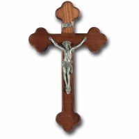 Walnut Wood 10 inch Cross With Pewter Corpus