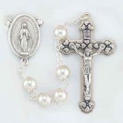 White Faux Pearl Double Capped Round Bead Rosary