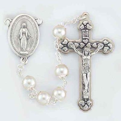 White Faux Pearl Double Capped Round Bead Rosary - 846218059009 - 109WT