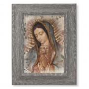 7 1/2" x 9 1/2" Grey Weathered Frame with Our Lady of Guadalupe -Bust Artwork on Wood Plaque