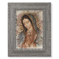7 1/2" x 9 1/2" Grey Weathered Frame with Our Lady of Guadalupe -Bust Artwork on Wood Plaque