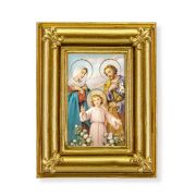 3 1/2" x 4 1/2" Gold Frame with Fleur de lis corners and a Holy Family print