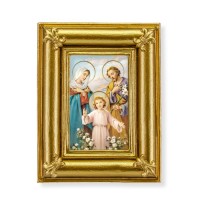 3 1/2" x 4 1/2" Gold Frame with Fleur de lis corners and a Holy Family print