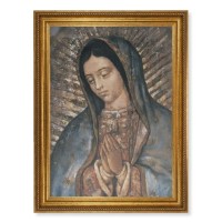 23.5" x 31" Antique Gold Leaf Beveled Frame, Roping Detail with 19" x 27" Our Lady of Guadalupe Canvas Artwork