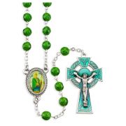 Saint Patrick Rosary with Glass Shamrock Beads, Epoxied Celtic Crucifix and Center