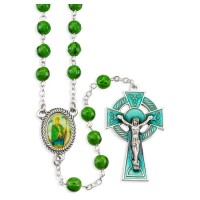 Saint Patrick Rosary with Glass Shamrock Beads, Epoxied Celtic Crucifix and Center