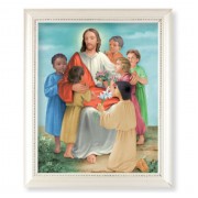 9 1/2" x 11 1/2" White Pearlescent Frame with an 8" x 10" Christ with Children Print