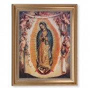 13 1/2" x 16 9/16" Gold Leaf Antique Finished Frame with 11" x 14" Our Lady of Guadalupe with Angels Textured Art