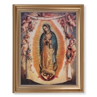 13 1/2" x 16 9/16" Gold Leaf Antique Finished Frame with 11" x 14" Our Lady of Guadalupe with Angels Textured Art