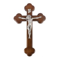 10" Latin Walnut Cross with Genuine Fine Pewter Corpus with Halo