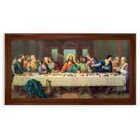 24" x 44" Walnut Finished Beveled Frame with a Zabateri: Last Supper Textured Art