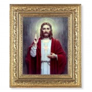 12 1/2" x 14 1/2" Ornate Gold Leaf Antique Frame with 8" x 10" Chambers: Sacred Heart of Jesus Print