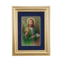 5 1/4" x 6 3/4" Gold Leaf Frame-Navy Blue Matte with a 2 1/2" x 3 3/4" Saint Jude Bust Print