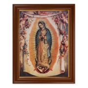 15 1/2" x 19 1/2" Walnut Finish Frame with Gold Accent and a 12" x 16" Our Lady of Guadalupe with Angels Textured Art