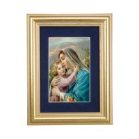 5 1/4" x 6 3/4" Gold Leaf Frame-Navy Blue Matte with a 2 1/2" x 3 3/4" Madonna and Child Print