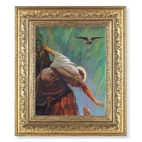 12 1/2" x 14 1/2" Ornate Gold Leaf Antique Frame with 8" x 10" The Lost Sheep Print