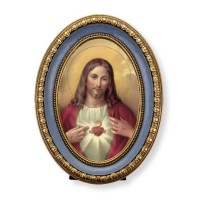 5 1/2" x 7 1/2" Oval Gold-Leaf Frame with a Sacred Heart of Jesus Print