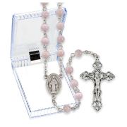 6mm Pink Round Glass Bead Lock Link Rosary. Boxed