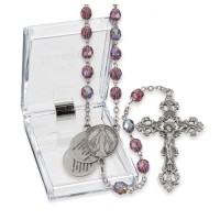 7mm Amethyst Mystery Center Rosary in a Plastic Hinged Box