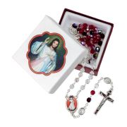 Tri Color Crystal Glass Bead Divine Mercy Rosary, Boxed