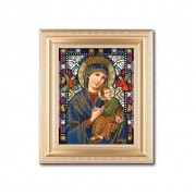10 1/4" x 12 1/4" Satin Gold Frame with an 8" X 10" Our Lady of Perpetual Help Liturgical Glass Art