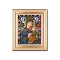 10 1/4" x 12 1/4" Satin Gold Frame with an 8" X 10" Our Lady of Perpetual Help Liturgical Glass Art