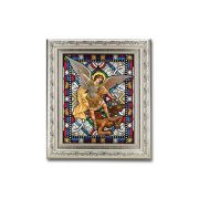 8.25" x 10.25" Silver Ornate Frame with a 6" x 8" Saint Michael Textured Glass Artwork