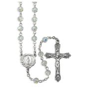 6mm Crystal Aurora Borealis Bead Rosary with a Deluxe Center and Crucifix in Grey Velvet Box