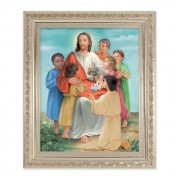 10" x 12" Ornate Silver Frame with a Christ with Children Print