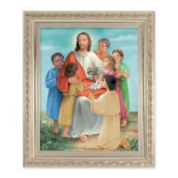 10" x 12" Ornate Silver Frame with a Christ with Children Print