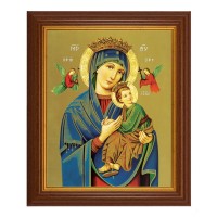 10 1/2" x 12 1/2" Walnut Finish Beveled Frame with 8" x 10" Our Lady of Perpetual Help Textured Art