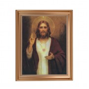 13 1/2" x 16 9/16" Gold Leaf Antique Finished Frame with 11" x 14" Chambers: Sacred Heart of Jesus Textured Art
