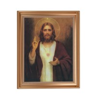 13 1/2" x 16 9/16" Gold Leaf Antique Finished Frame with 11" x 14" Chambers: Sacred Heart of Jesus Textured Art