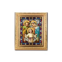 8 1/4" x 10 1/4" Gold Ornate Frame with a 6" x 8" The Holy Family Textured Glass Artwork