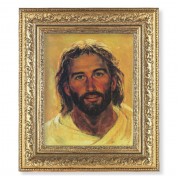 12 1/2" x 14 1/2" Ornate Gold Leaf Antique Frame with 8" x 10" Hook: Head of Christ Print