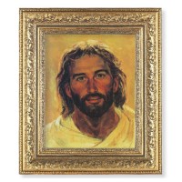 12 1/2" x 14 1/2" Ornate Gold Leaf Antique Frame with 8" x 10" Hook: Head of Christ Print