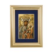 5 1/4" x 6 3/4" Gold Leaf Frame-Navy Blue Matte with a 2 1/2" x 3 3/4" Our Lady of Czestochowa Print