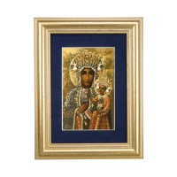 5 1/4" x 6 3/4" Gold Leaf Frame-Navy Blue Matte with a 2 1/2" x 3 3/4" Our Lady of Czestochowa Print