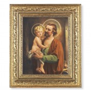 12 1/2" x 14 1/2" Ornate Gold Leaf Antique Frame with 8" x 10" Chambers: St. Joseph with Jesus Print