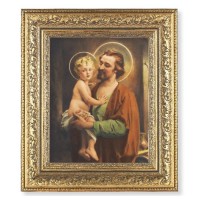 12 1/2" x 14 1/2" Ornate Gold Leaf Antique Frame with 8" x 10" Chambers: St. Joseph with Jesus Print