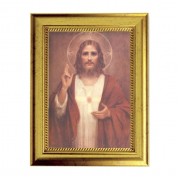 6 3/4" X 8 3/4" Gold Leaf Finish Frame with 5" X 7" Chambers: Sacred Heart of Jesus Textured Art