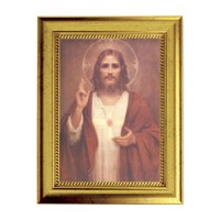 6 3/4" X 8 3/4" Gold Leaf Finish Frame with 5" X 7" Chambers: Sacred Heart of Jesus Textured Art