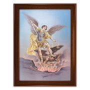 23.5" x 31" Walnut Finished Beveled Frame with 19" x 27" St. Michael Textured Art