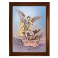 23.5" x 31" Walnut Finished Beveled Frame with 19" x 27" St. Michael Textured Art
