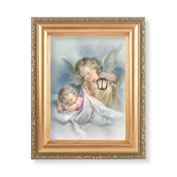 5.5" x 7" Antique Gold Frame with a Guardian Angel with Lantern Print