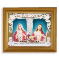 10" x 12" Gold Leaf Finish Beveled Frame with 8" x 10" House Blessing - Sacred Heart of Jesus Textured Art