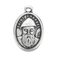 25pk - 1" Oval Oxidized Saint Charbel Medal  sold in inc of 25