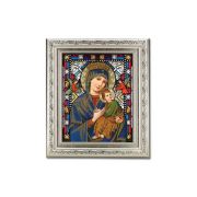 8.25" x 10.25" Silver Ornate Frame with a 6" x 8" Our Lady of Perpetual Help Textured Glass Artwork
