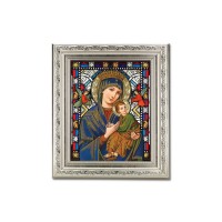 8.25" x 10.25" Silver Ornate Frame with a 6" x 8" Our Lady of Perpetual Help Textured Glass Artwork